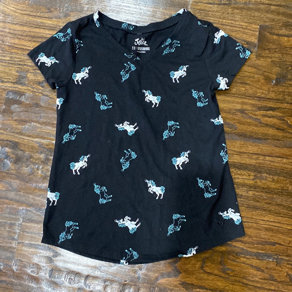Justice unicorn black tee shirt